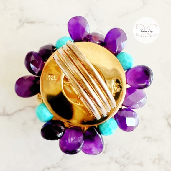 Sterling Silver 925 Resin Ring With Amethyst And Turquoise Real Quartz - Picture 7 of 7